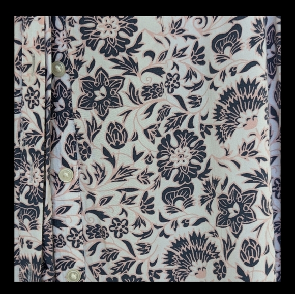 LOFT | Floral Shirtdress, Button Down Tie Waist Cap Sleeve, Pink & Blue - Picture 13 of 14